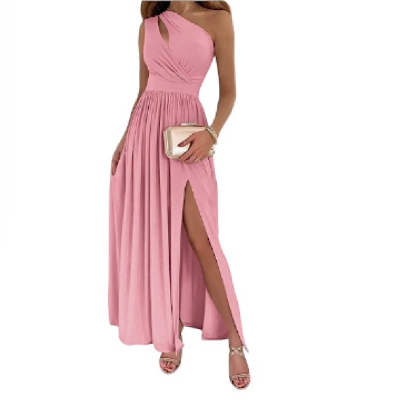 One Shoulder Cutout Sleeveless Maxi Dresses Side High Split - Picture 1 of 8